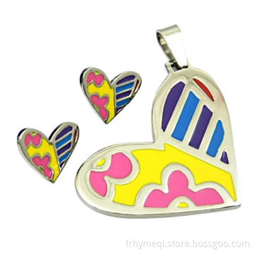 Heart epoxy stainless steel jewelry sets